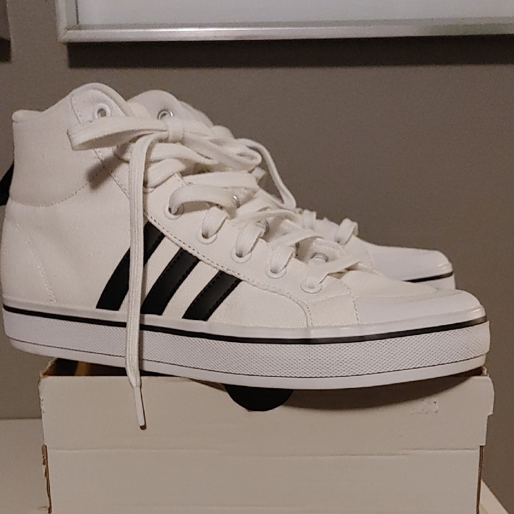 New In Box White High-Top Sneakers with Black Stripes